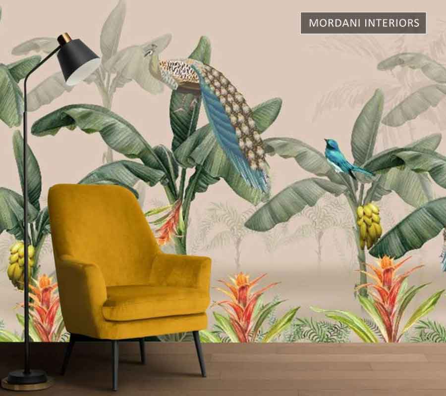 BANANA LEAF & PEACOCK TROPICAL WALL MURALS _ I